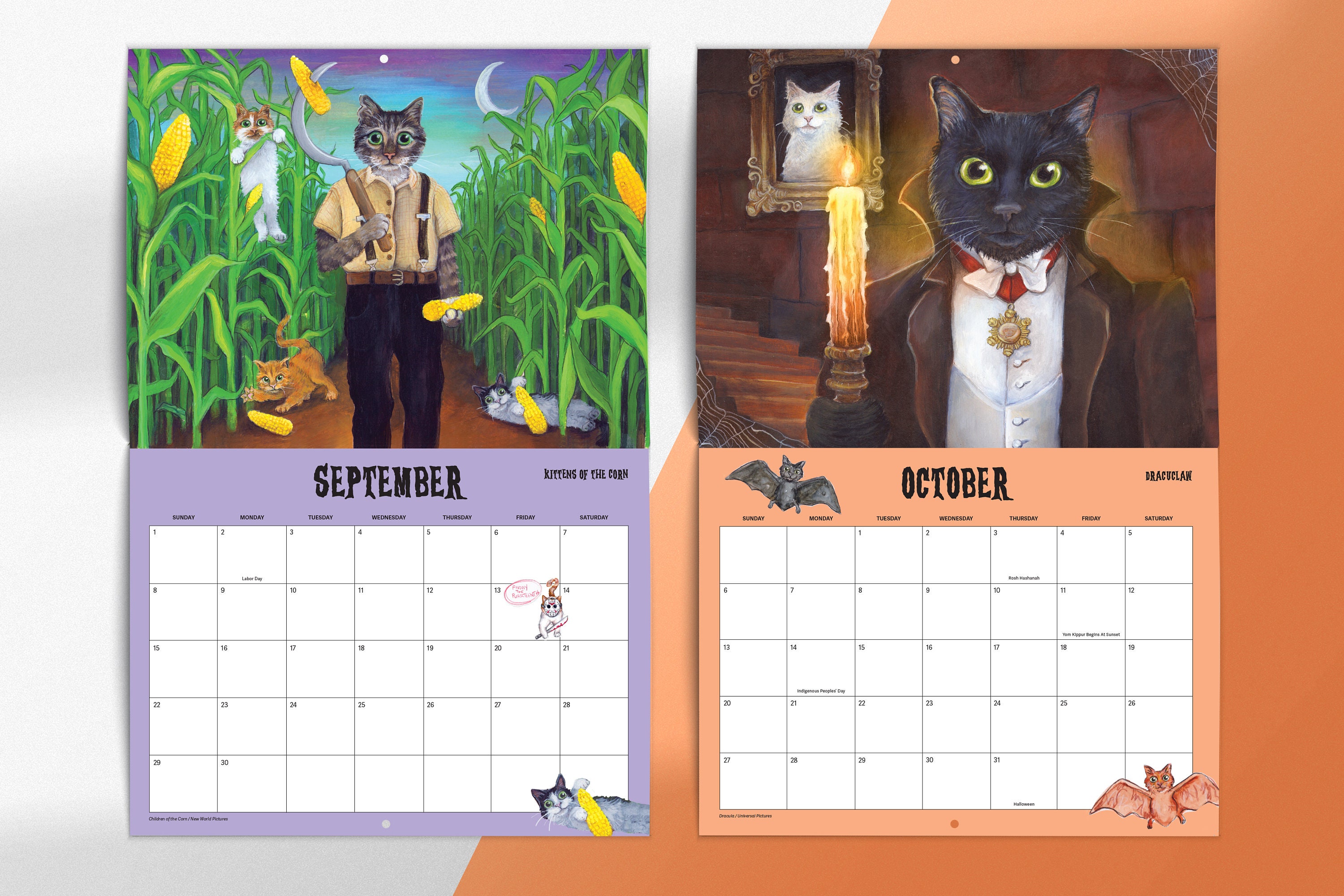 PRE ORDER Scaredy Cats 2024 Monthly Calendar, Horror Movie Cat Parody
