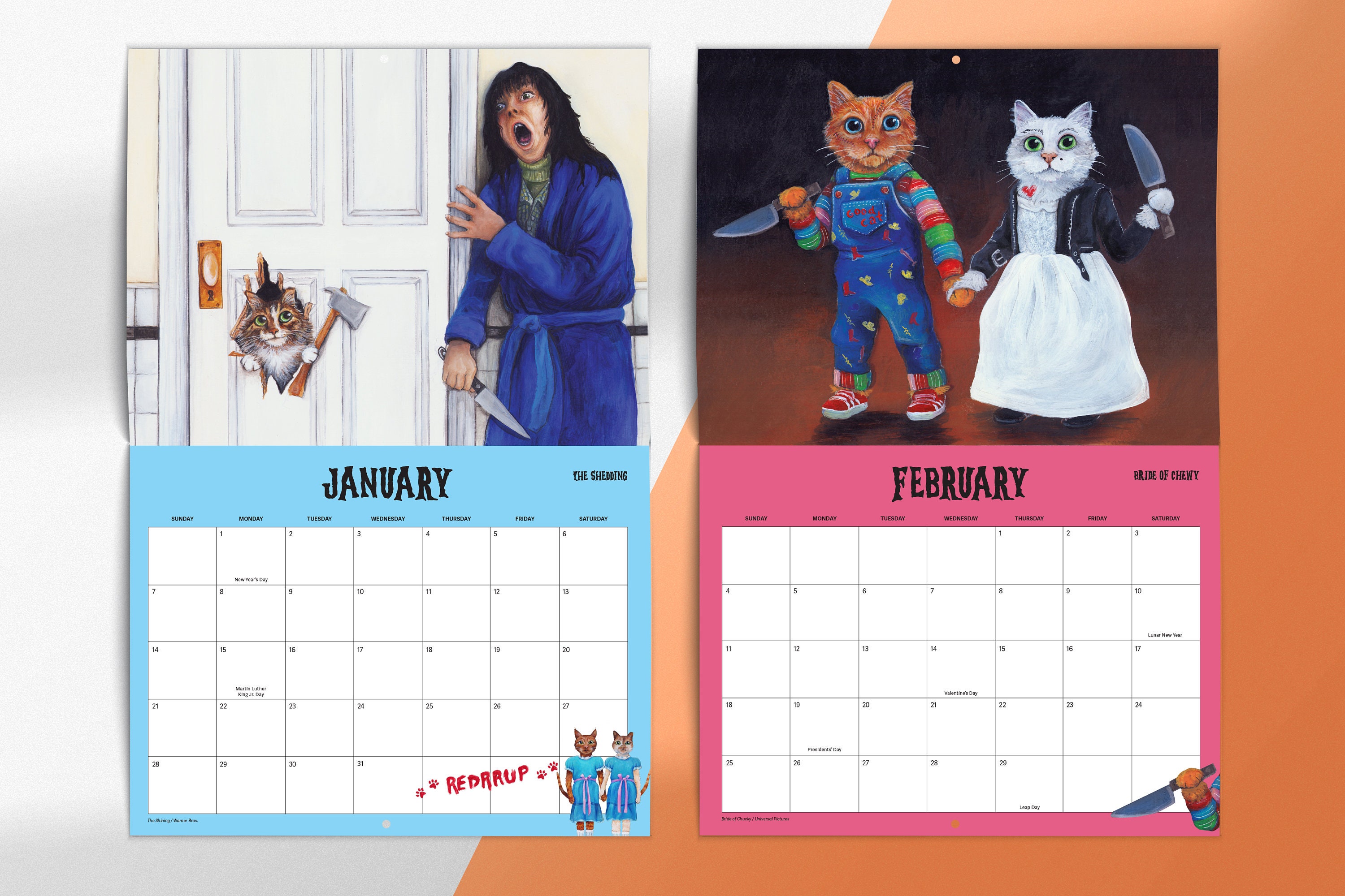 PRE ORDER Scaredy Cats 2024 Monthly Calendar, Horror Movie Cat Parody