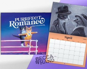 Purrfect Romance 2024 Monthly Calendar, Romance Movie Cat Parody 12-Month Wall Calendar