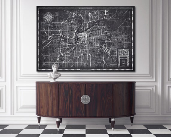Kansas City Mo Map Large Canvas Oversized Wall Art Panoramic Artwork Antique Home Decor Ready To Hang