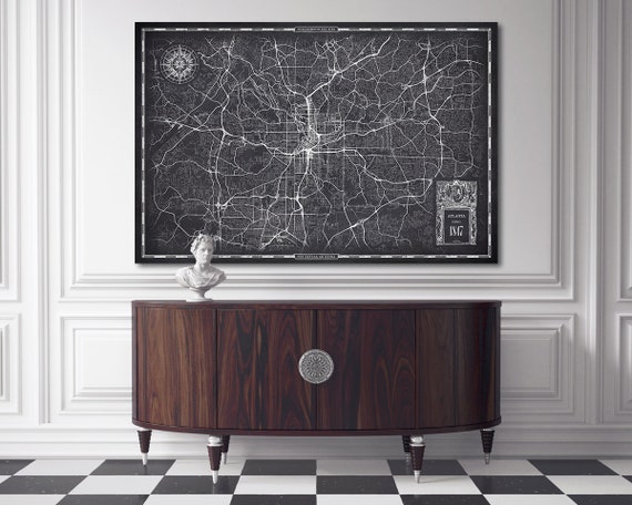 Atlanta Ga Map Large Canvas Oversized Wall Art Panoramic Etsy