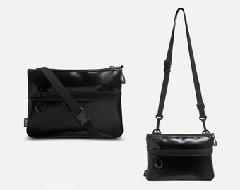 Black handbag from upcycled fabric (eco), small shoulder bag, Recycle crossbody purse for men and women, Vegan messenger bag, Sacoche
