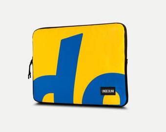 Yellow and blue MacBook Pro 16 inch case (from upcycled fabric), Recycle laptop sleeve for new MacBook Pro 16” M3 (2023/2024), Eco cover/bag