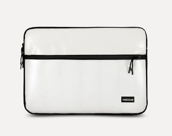 MacBook Air 13 inch case with front compartment (from upcycled fabric), White laptop sleeve/cover for MacBook Air 13.6 inch M3/M2 (2024)