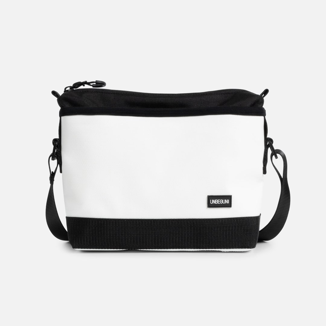 Small Crossbody Bag From Upcycled Fabric Sustainable White Shoulder Bag