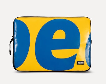 MacBook Air 13 inch case from upcycled fabric (eco), Yellow and blue laptop sleeve for MacBook Air 13,6” M4/M3 (2025), MacBook cover/bag