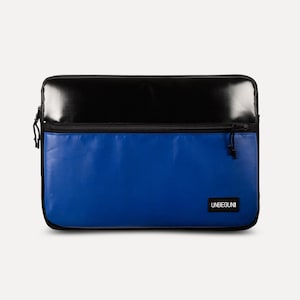 MacBook Air 15 inch case with pocket (from upcycled fabric), Black/Blue recycle laptop sleeve for MacBook Air 15 inch M4/M3 (2025), Cover