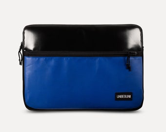 MacBook Pro 16 inch case with pocket (from upcycled fabric), Black/Blue recycle laptop sleeve for new MacBook Pro 16 inch M3 (2024), Cover