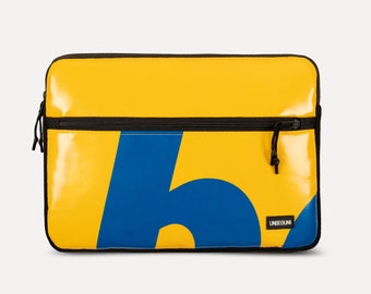 MacBook Air 13 case with compartment (from upcycled fabric), Yellow/blue laptop sleeve for MacBook Air 13,6" M4/M3 (2025/2024), Cover/Bag