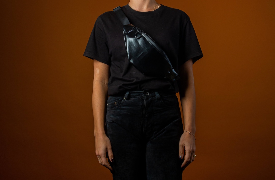 Black Fanny Pack From Upcycled Fabric Sustainable Hip Bag or