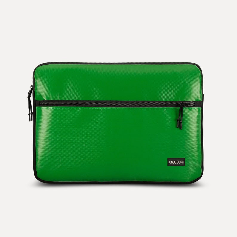 Étui MacBook Pro 14 pouces avec poche supplémentaire en tissu upcyclé, pochette pour ordinateur portable vert durable pour MacBook Pro 14 pouces M3 2023/2024 image 2