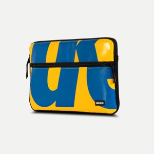 MacBook Air 13 case with compartment from upcycled fabric, Yellow/blue laptop sleeve for new MacBook Air 13,6 M3/M2 2024, Cover/Bag image 5