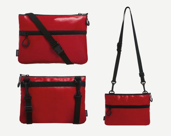 Red Handbag From Upcycled Fabric eco Small Shoulder Bag Recycle Crossbody Purse for Women and Men Vegan Messenger Bag sustainable Etsy Ireland