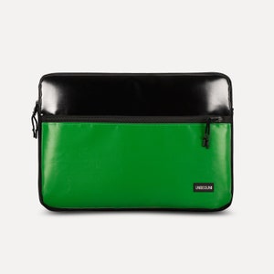 Surface Pro 11 case with pocket (from upcycled fabric), Black/green eco laptop sleeve for new Microsoft Surface Pro 11/10/9/X (2025), Cover