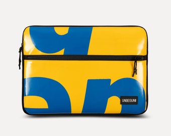 MacBook Pro 16 inch case with compartment (from upcycled fabric), Yellow and blue laptop sleeve for new MacBook Pro 16" M3 (2024), Bag/cover