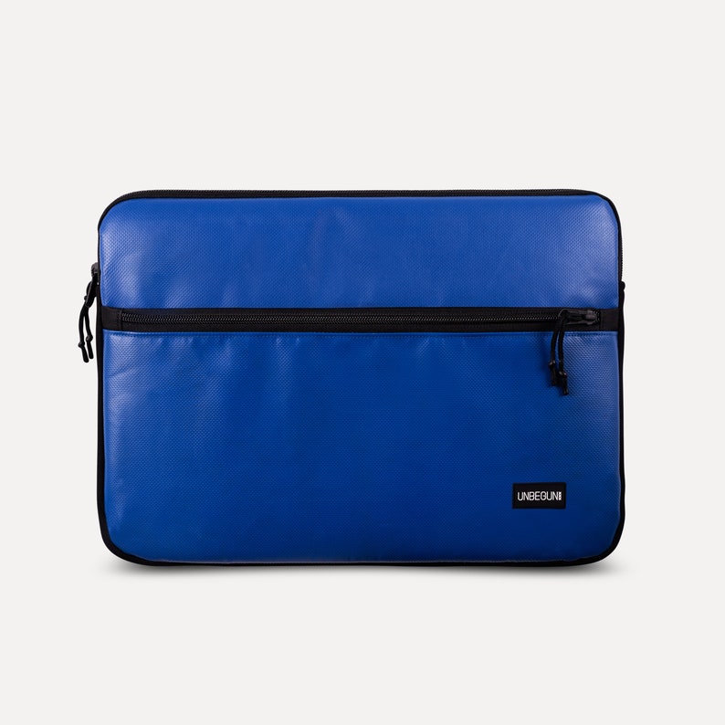 MacBook Air 13 inch case with front compartment from upcycled fabric, Blue laptop sleeve/cover for new MacBook Air 13.6 inch M3/M2 2024 Blue