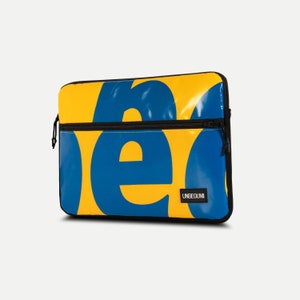MacBook Pro 16 inch case with compartment from upcycled fabric, Yellow and blue laptop sleeve for new MacBook Pro 16 M3 2024, Bag/cover image 5