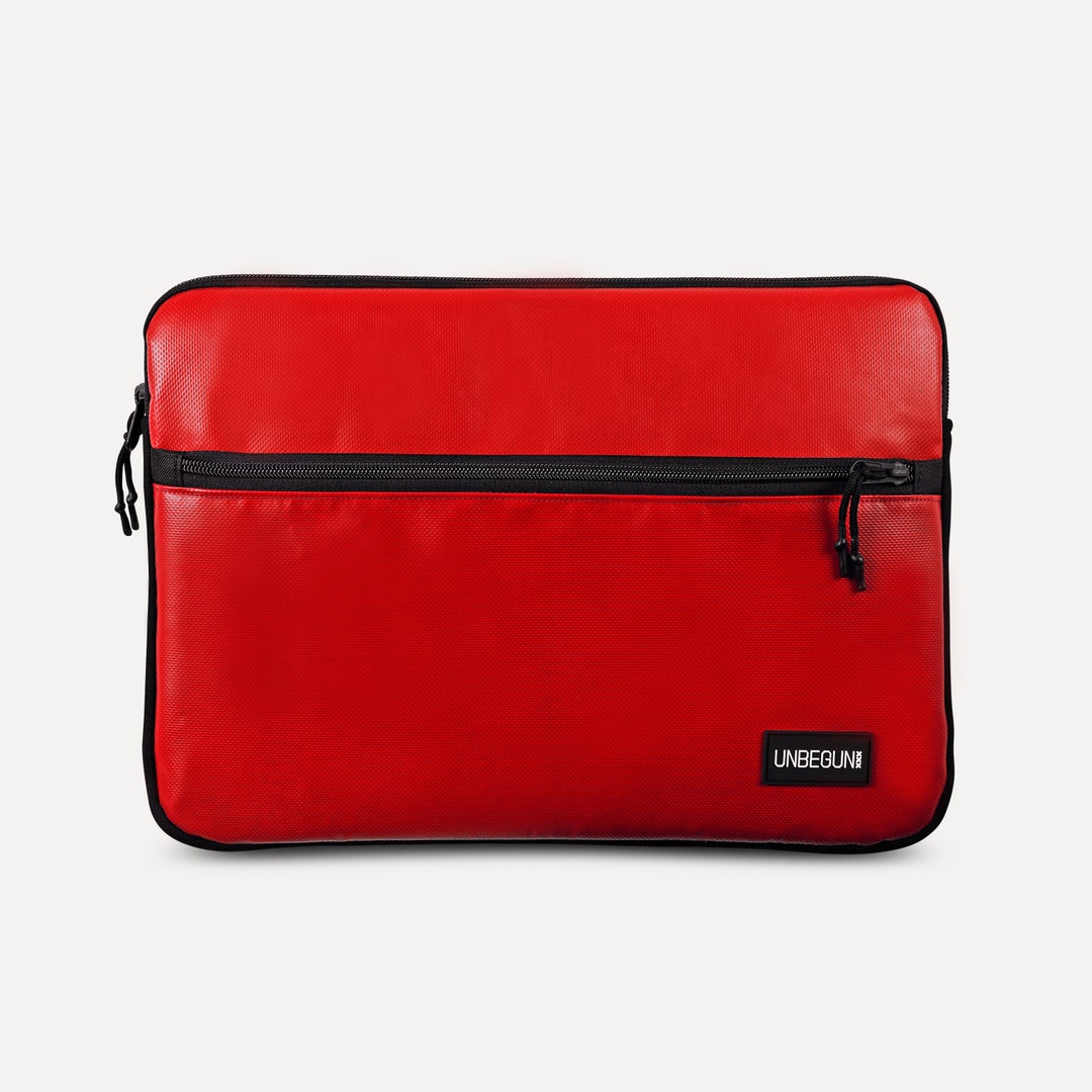 MacBook Pro 16 Inch Case With Pocket from Upcycled Fabric, Red Recycle