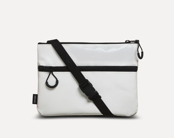 White shoulder bag from upcycled fabric (eco), Recycle handbag, Vegan crossbody purse, Small cross body bag (sustainable)