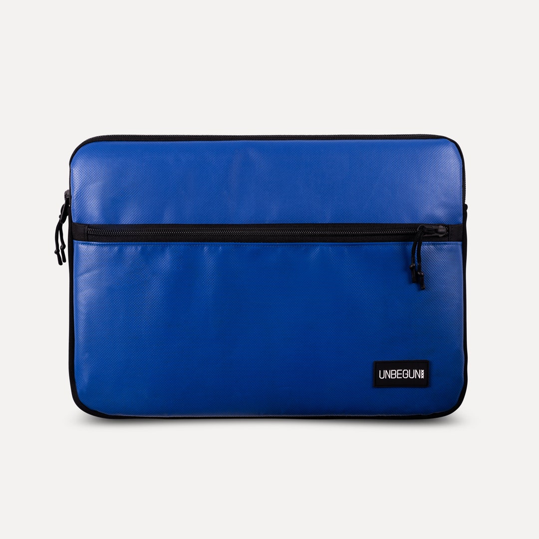 MacBook Pro 16 Inch Case With Compartment from Upcycled Fabric, Blue Laptop Sleeve for New