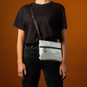 White shoulder bag from upcycled fabric.  (eco), Small handbag for women & men, Sacoche, Vegan crossbody purse, recycle messenger bag