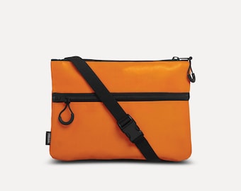 Orange shoulder bag from upcycled fabric (eco), Recycle handbag, Sacoche, Vegan crossbody purse, Small cross body bag
