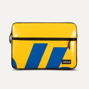 Étui pour MacBook Pro 16 pouces avec compartiment (en tissu recyclé), Housse jaune/bleue pour ordinateur portable pour MacBook Pro 16" M4/M3 (2025/2024), Sac/housse