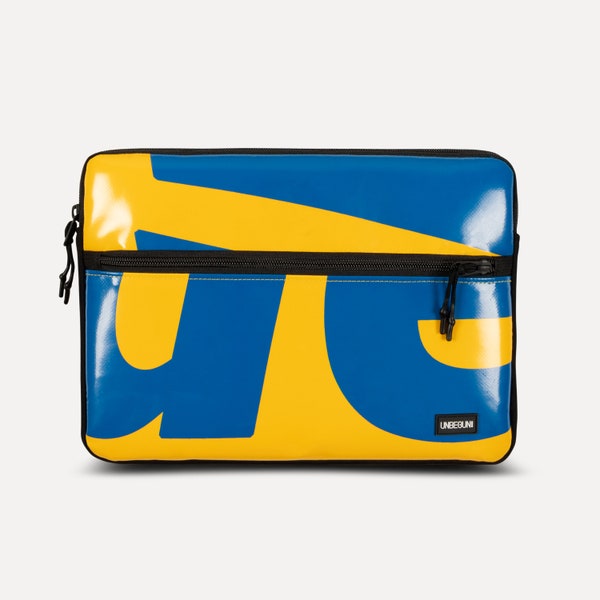 Étui pour MacBook Air 13 avec compartiment (en tissu recyclé), Housse jaune/bleue pour ordinateur portable pour le nouveau MacBook Air 13,6 pouces M3/M2 (2024), Housse/Sac