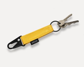 Yellow keychain with carabiner (from upcycled fabric), Sustainable key holder, keyring, lanyard or key fob. Perfect as vegan or eco gift.