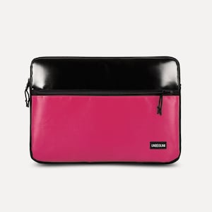 Surface Pro 11 case with pocket (from upcycled fabric), Black/Pink eco laptop sleeve for new Surface Pro 11/10/9 (2025), Microsoft cover/bag
