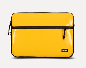 MacBook Pro 14 inch case with front compartment (from upcycled fabric), Yellow laptop sleeve/cover for MacBook Pro 14 inch M4/M3 (2025/2024)