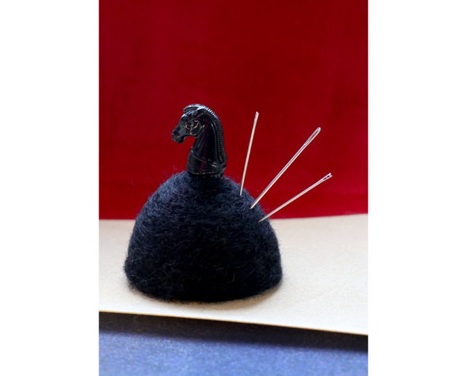 upcycled gift needle felt pin cushion black pin cushion horse pin cushion chess gift Dark knight pin cushion