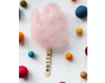 Personalized Cotton Candy Party Favors, Needle Felt Party Favors,Kid's birthday photo prop,Baby Shower Party Favors Gender Reveal