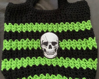 Green and black crocheted market bag/ purse