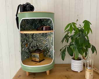 Bedside table - bar - minibar - shelf - side table made from a 60L oil barrel