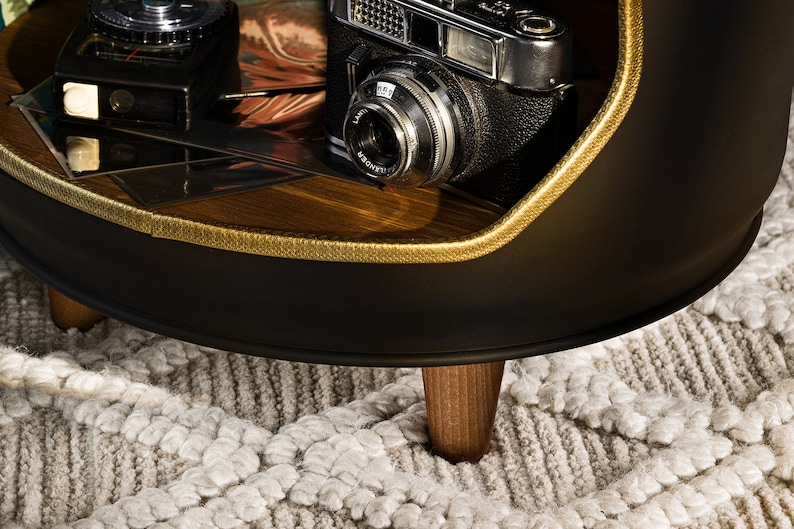 Bedside table bar minibar shelf side table made from a 60L oil barrel image 6