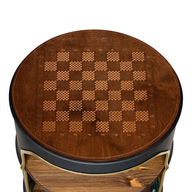 Chess table chessboard bar minibar shelf side table made from a 60L oil barrel image 2