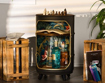 Schachtisch - Schachbrett - Bar - Minibar - Regal - Beistelltisch aus einem 60L Ölfass