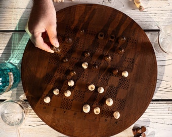 Customized Round Rustic Beech Wood Chessboard Set – Handmade wooden Chess board set Christmas Gift - Modern Round Board Game Lover Gift