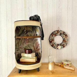 Round coffee table made of oil drums, bedside table for Christmas decorations - mini bar for modern interior design with vintage vibes