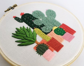 5" Cactus family- Hand Embroider Hoop Wall Art