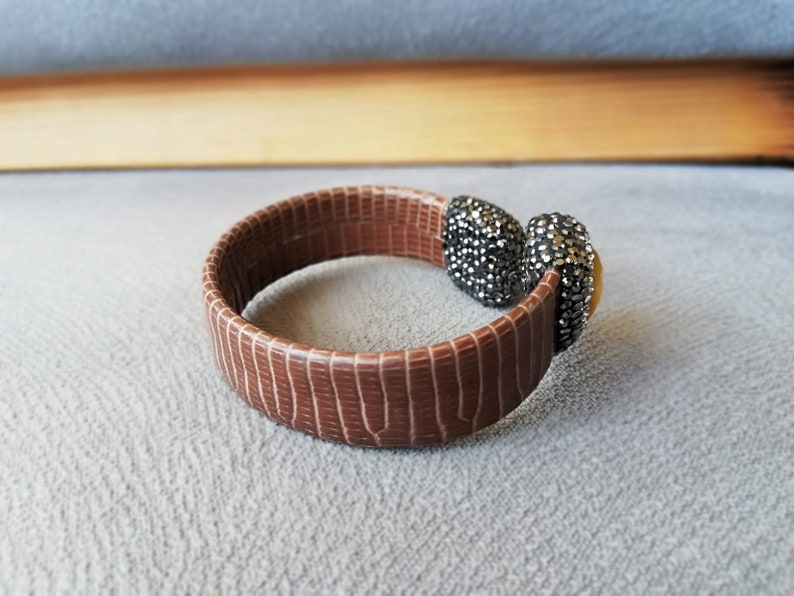 Gemstone Bracelet Zirconia Bracelet Leather Bracelet Brown Leather Cuff Bracelet with genuine Pearl Cuff Bracelet unique gift for her