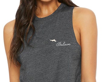 Believe Inspirational Racerback Cropped Tank, Motivational Tank, Custom Tank Crop Top, Athletic Inspiration, Workout Cropped Tank Top