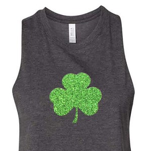 Irish Clover Green Glitter Crop Top Tank. Clover Workout Top. St Patricks Day. St Paddys Day. Clover Crop Top. St Patricks Day Shirt.