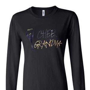 Proud Competitive Cheer Grandma with Glitter and Bling! Customizable with color and cheerleader&#39;s name. Glitter Cheer.  Grandma Cheer.