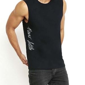 Never Settle Muscle Tank: Customizable Men&#39;s Fitness Apparel
