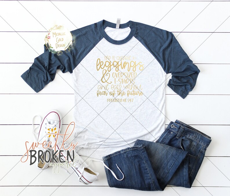 Fall Shirts Women She Is Clothed In Leggings /& Oversized T-Shirts And Eats Without Fear Of The Future Probably Me 24-7 Purple Gold
