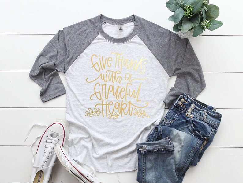 Inspirational T Shirts Women Positive Shirts Motivational Shirt Women Apparel Plus Size TShirts Raglan Give Thanks With A