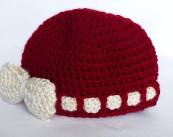 Crochet Hat with Ribbon and Bow for Baby Girl 3-6 months