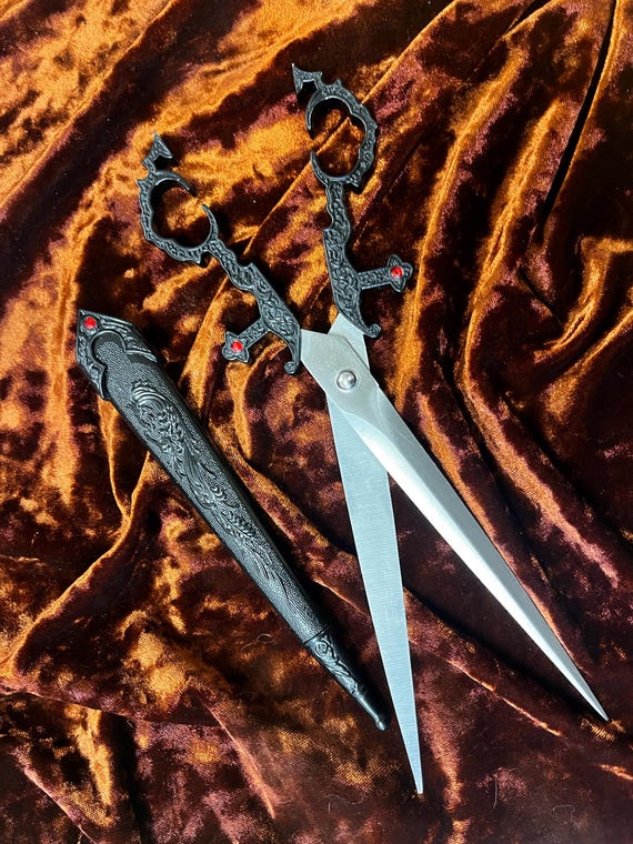 Black Bodice Shears Dagger Scissors Altar Tool Jeweled